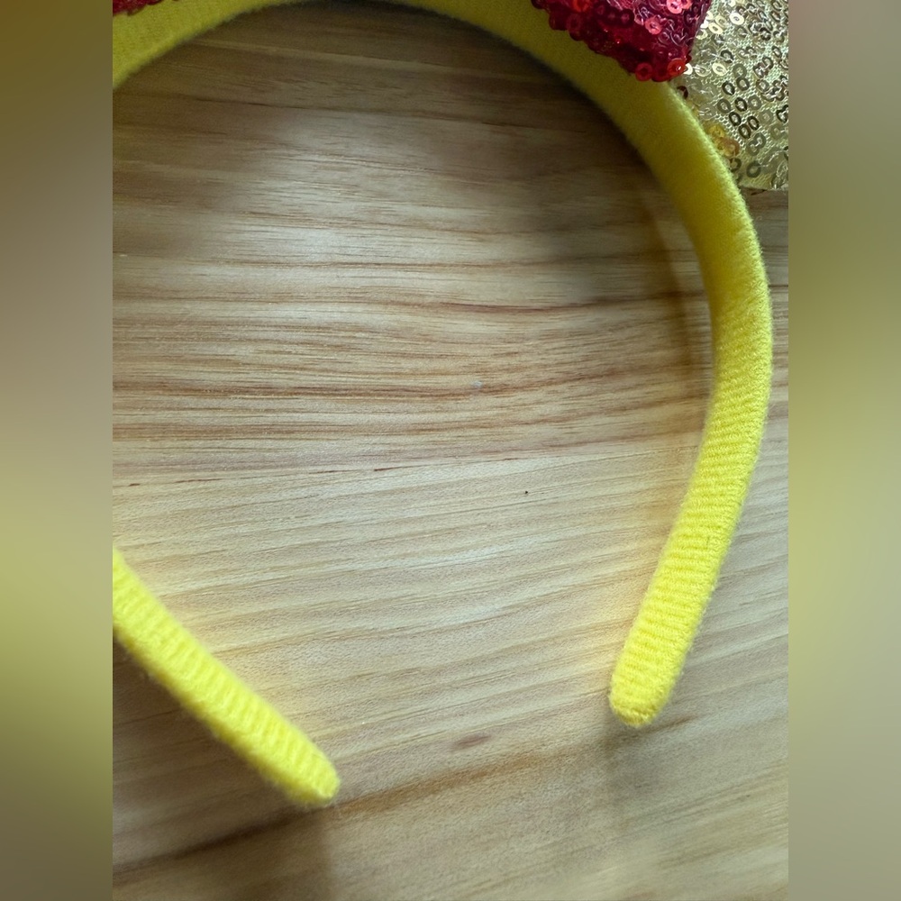 Child Size Costume Sequined MINNIE MOUSE EARS - GOLD & RED w/ CROWN Headband - Picture 6 of 6